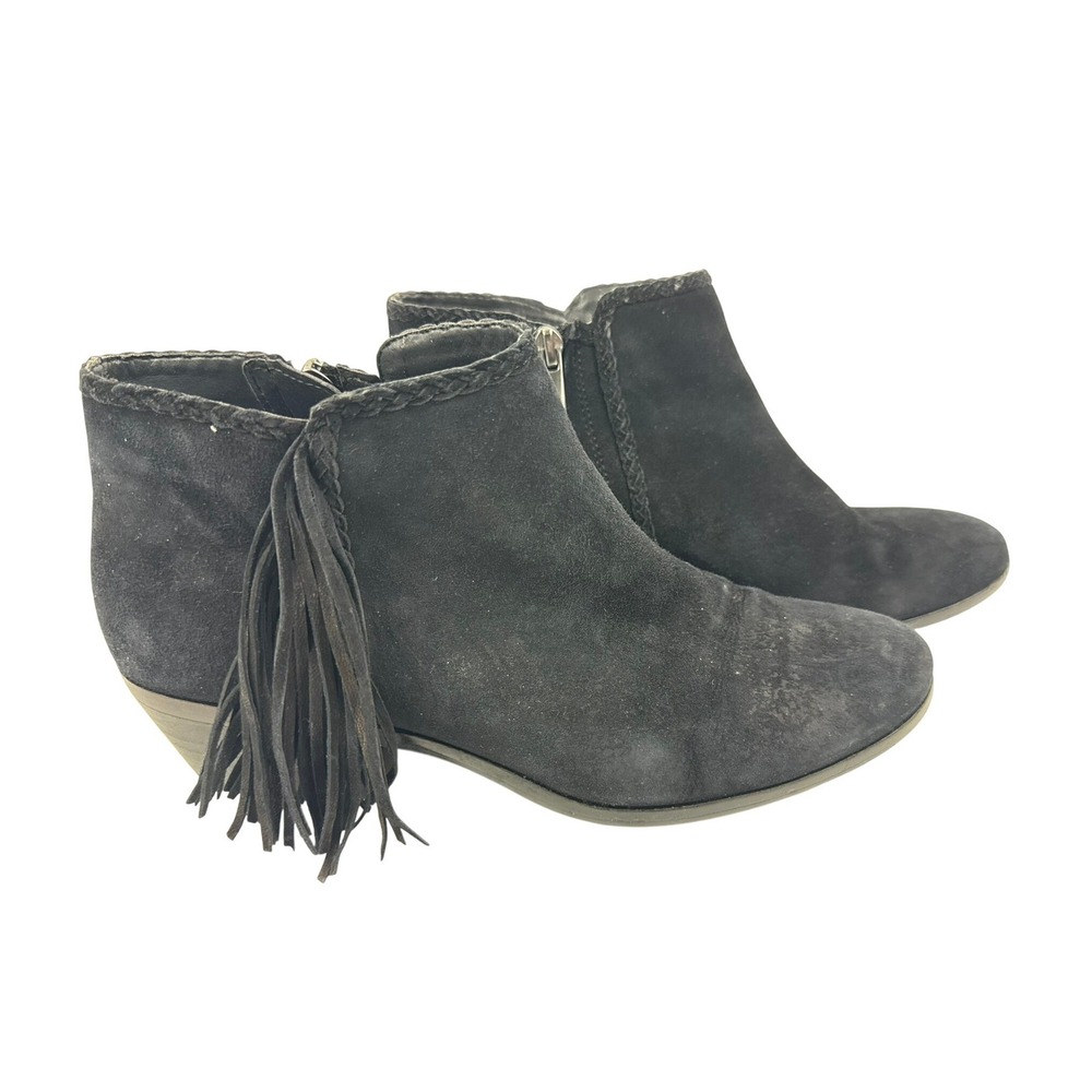 Sam Edelman Paige Black Suede Fringe Ankle Boots Western Booties Women 7M
